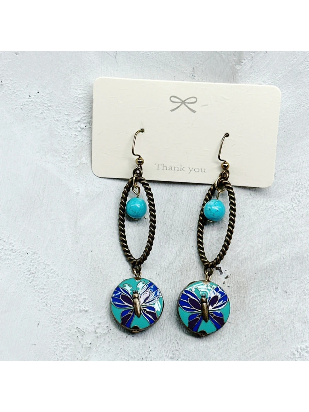 1396mc. Aqua Butterfly Enamel Earrings